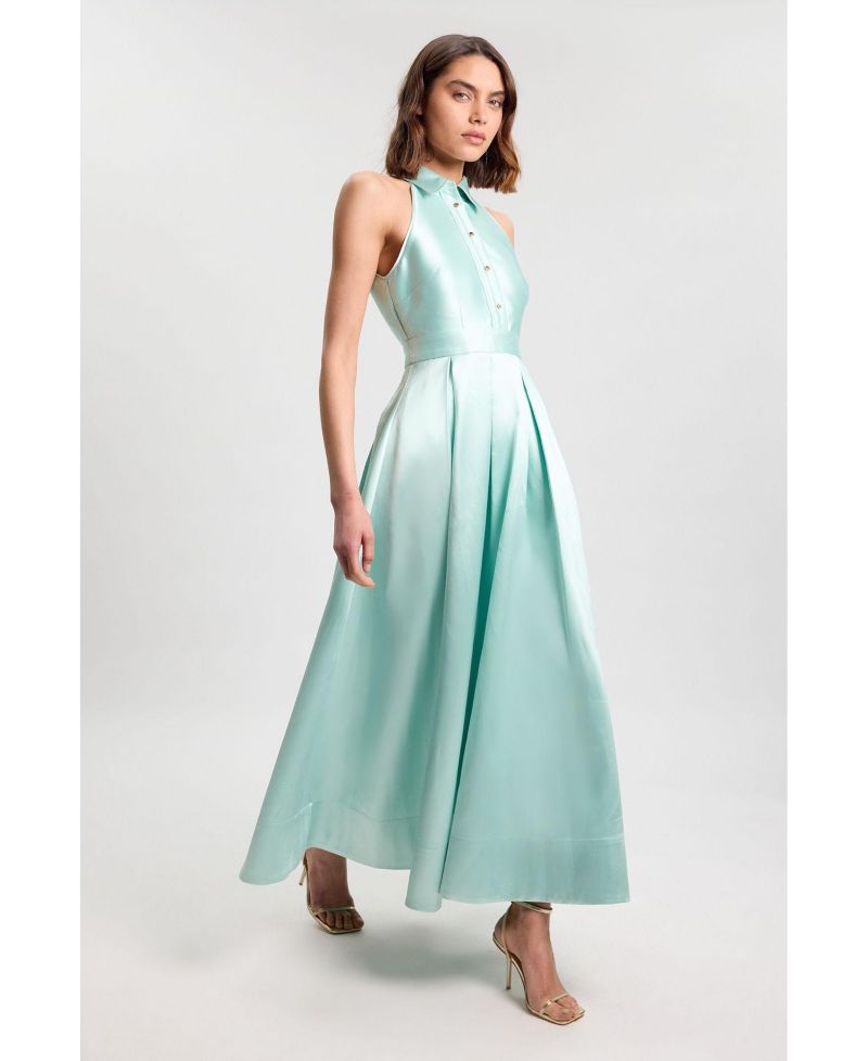 Women's Forever Twill Maxi Collared Back-Cutout Dress