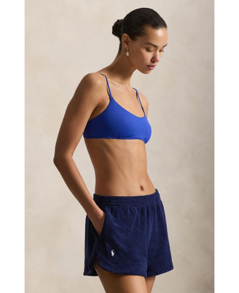 Women's Navy Blue Cotton Terry Swimsuit Cover Up Shirt and Short Set