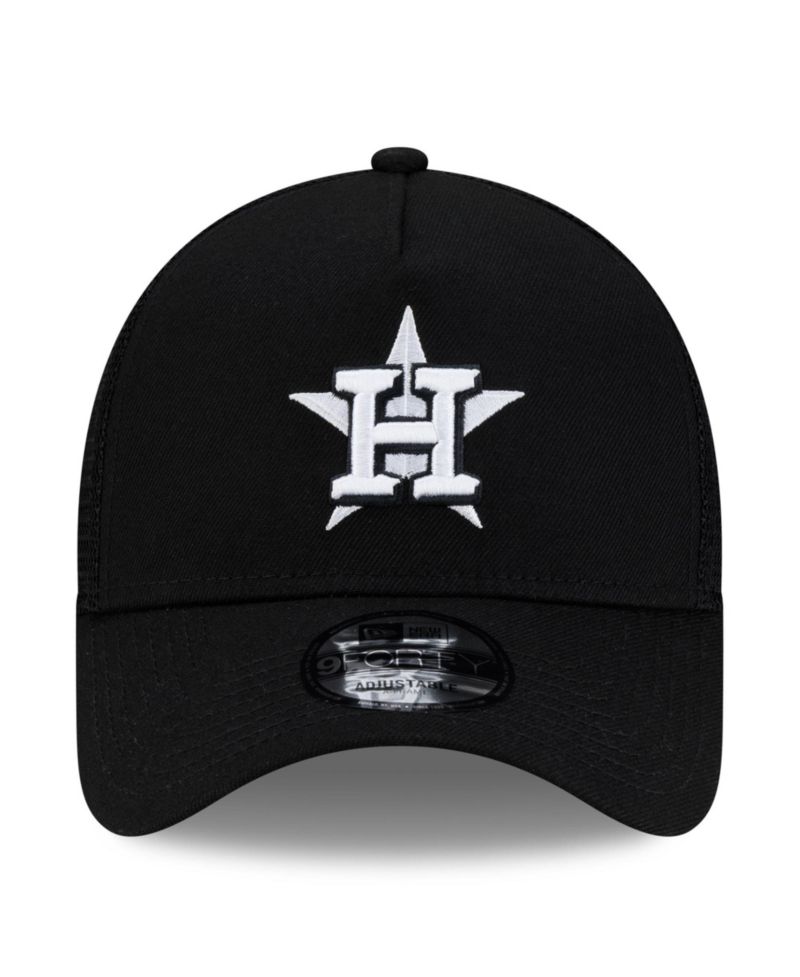 Men's Black Houston Astros Side Script 9FORTY A-Frame Trucker Adjustable Hat