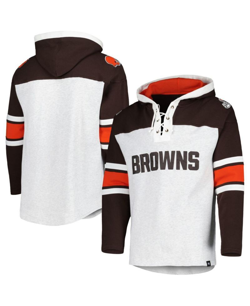 Men's Cleveland Browns Heather Gray Gridiron Lace-Up Pullover Hoodie