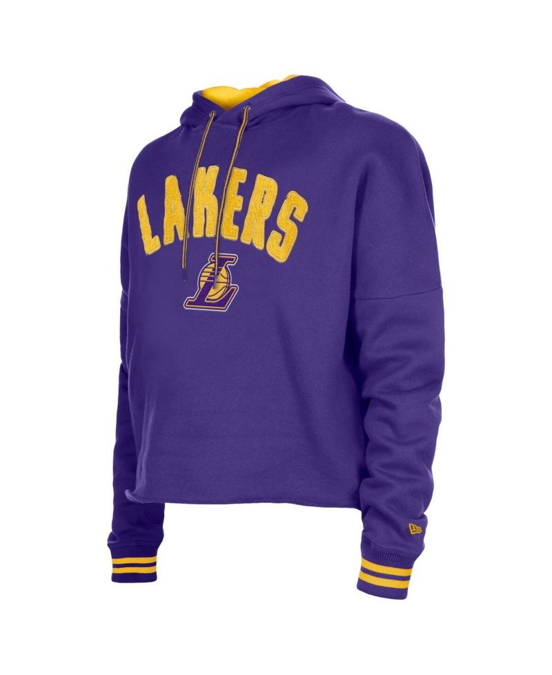 Women's Purple Los Angeles Lakers Boxy Raw Edge Pullover Hoodie