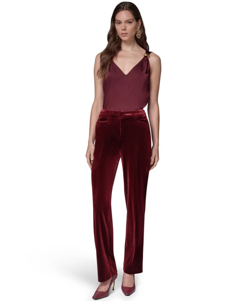 Women's Classic No Front Velvet Straight Mid-Rise Pants