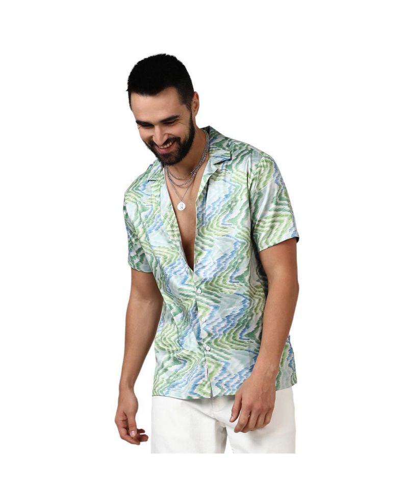 Men's Grass Green & Navy Blue Ripple Shirt