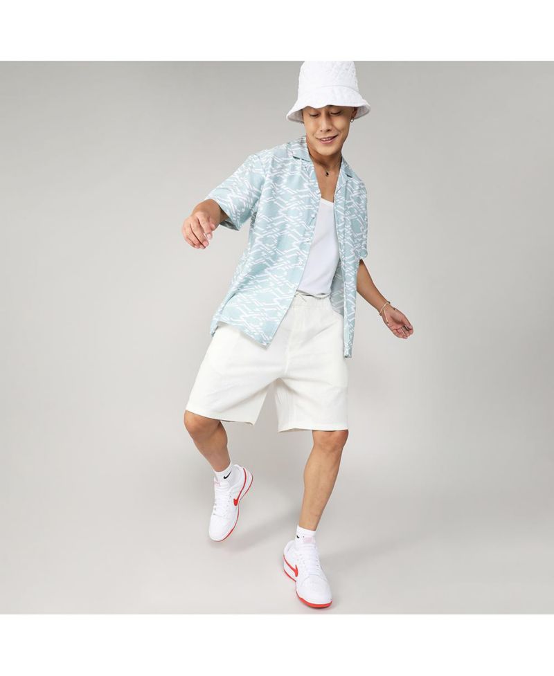 Men's Icy Blue Geometric Overlap Shirt