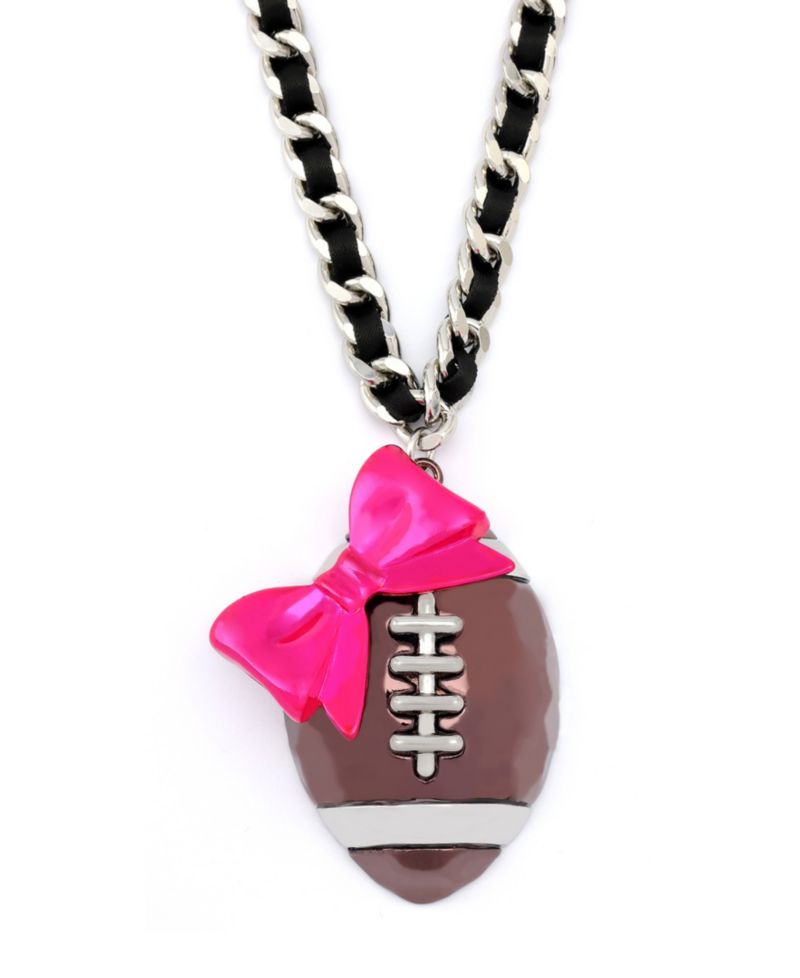 Pink Kick Off Bow Football Pendant Statement Necklace