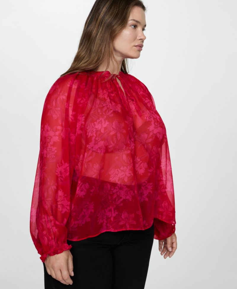 Women's Semi-Transparent Floral-Print Blouse