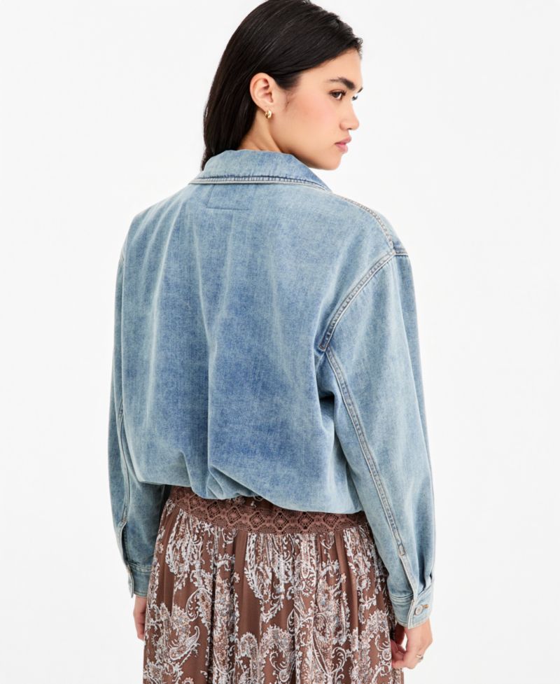 Women's Luxe Velvet Cropped Denim Jacket