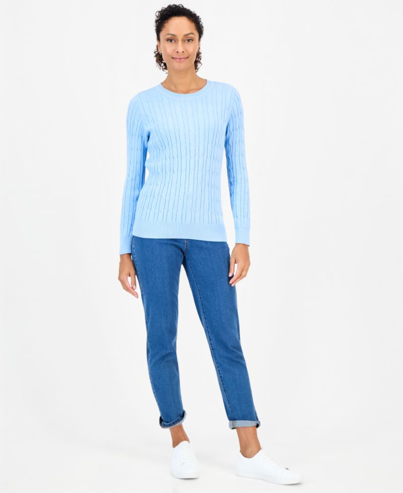Petite Cotton Cable-Knit Crewneck Sweater