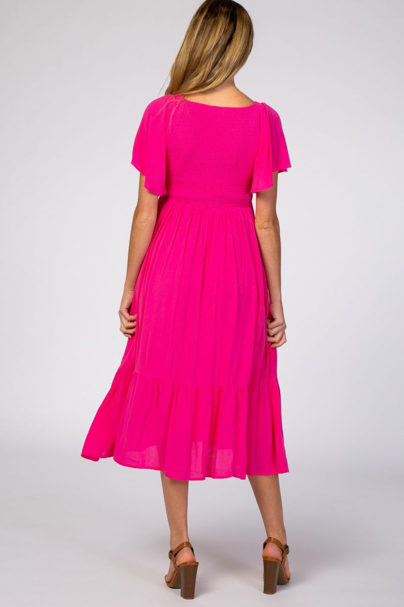 Women's Fuchsia Smocked Ruffle Dress
