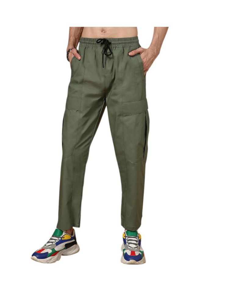 Men's Olive Green Solid Utility Trousers