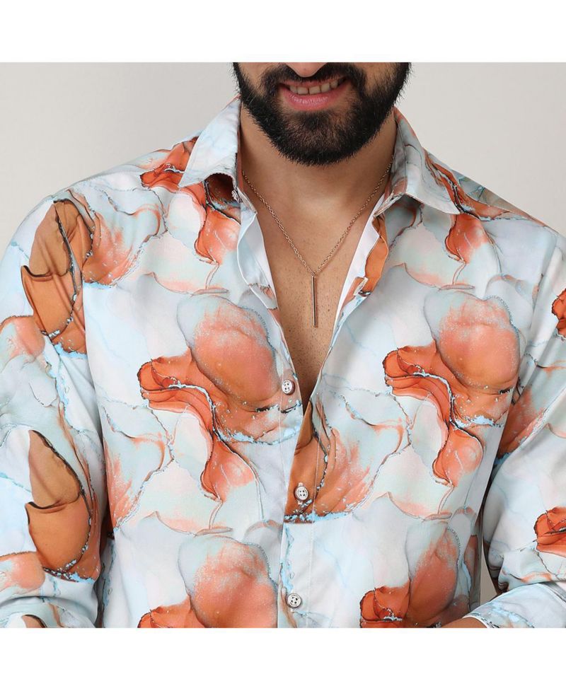 Men's Sienna Brown & Light Blue Marble Shirt