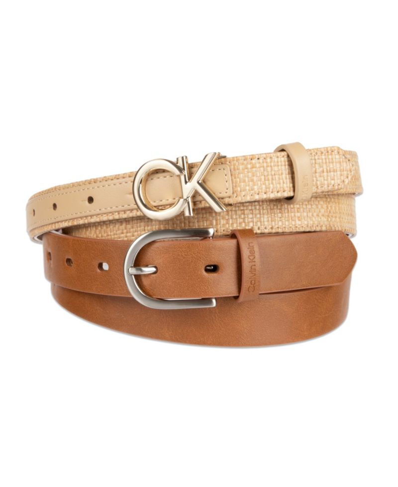 Women's Two Pack Belt Set - Skinny Monogram Buckle Belt and Harness Buckle Belt Set