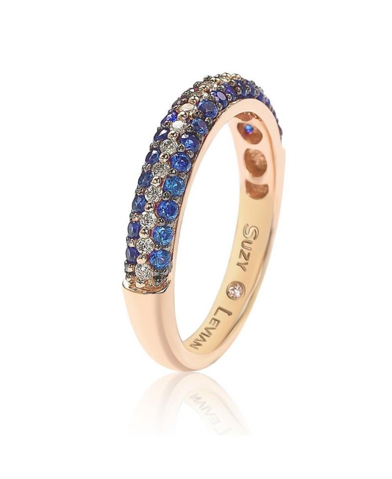 Suzy Levian Rose Sterling Silver Micro-Pave Colored Cubic Zirconia Stackable Band
