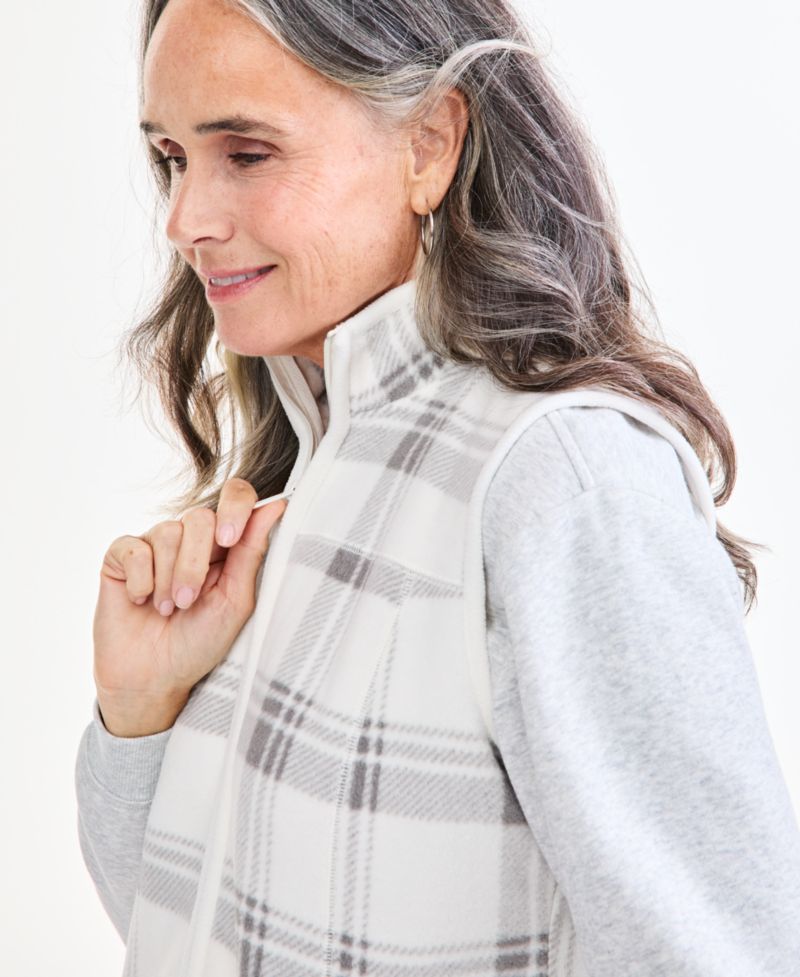 Petite Fleece Plaid Mock Neck Zip-Front Vest