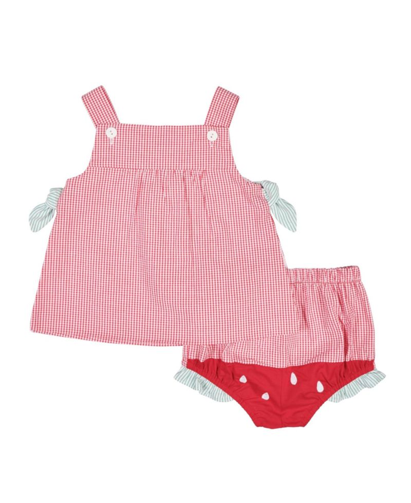 Baby Girl Check Seersucker Dress and Bloomer With Watermelon