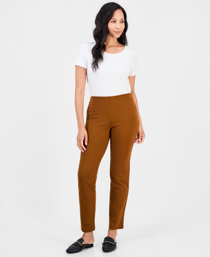 Petite Pull-On Pont&eacute;-Knit Pants