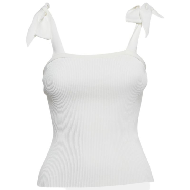 Women's White Rib Knit Sleeveless Tie-Up Top