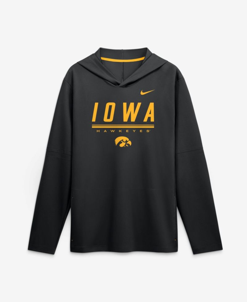 Men's Black Iowa Hawkeyes 2026 Sideline Lightweight Long Sleeve Hooded Dri-FIT T-Shirt