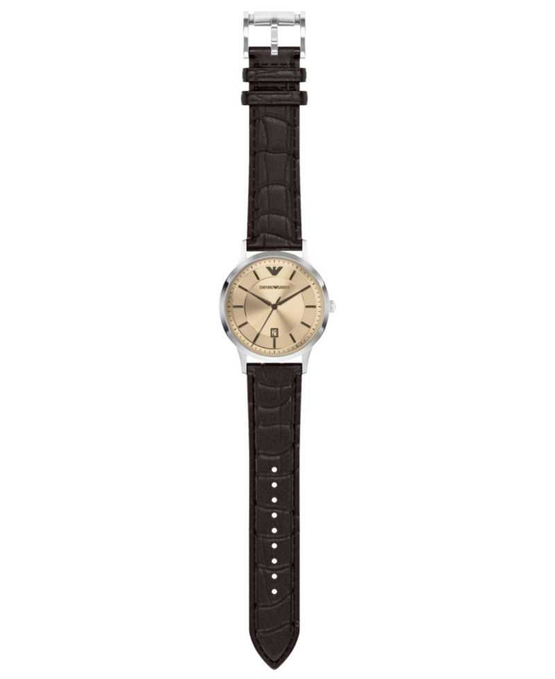 Men's Quartz Three-Hand Brown Leather Watch, 43mm