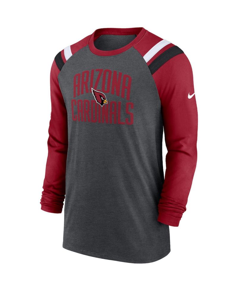 Men's Heathered Charcoal, Cardinal Arizona Cardinals Tri-Blend Raglan Athletic Long Sleeve Fashion T-shirt