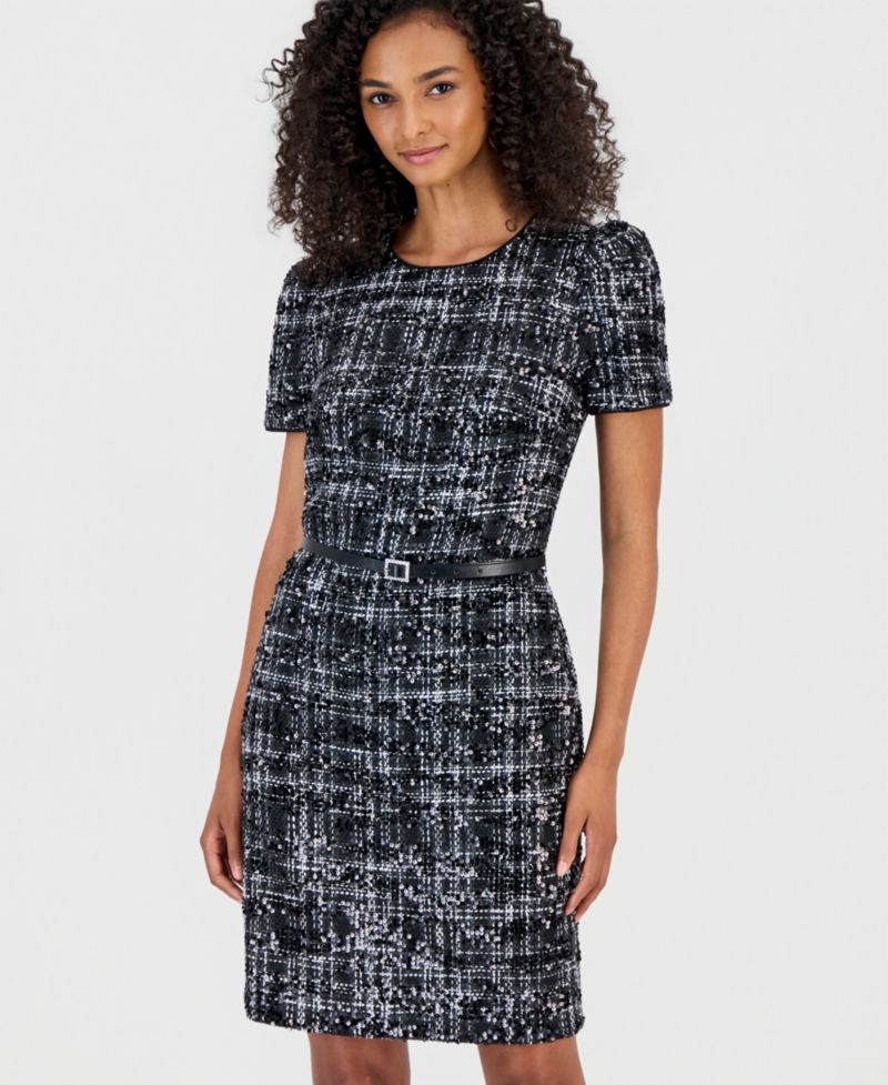 Women's Puff Sleeve Plaid Midi Dress