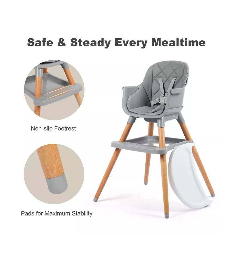 7-in-1 Convertible Baby High Chair with Removable Tray and 5-Point Harness