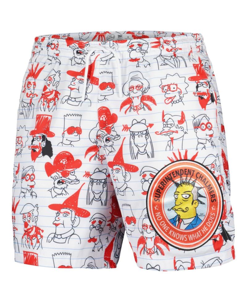 Men's White The Simpsons Bart School Doodles Shorts