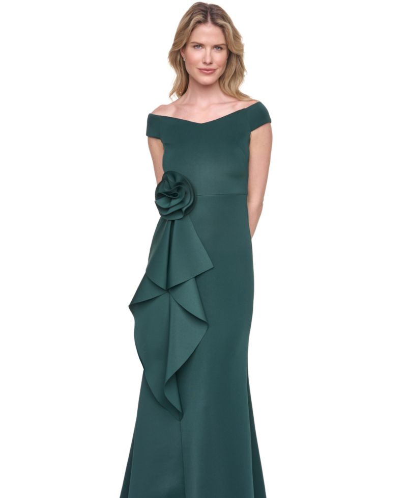 Women's Off-The-Shoulder Ruffle-Front Ball Gown