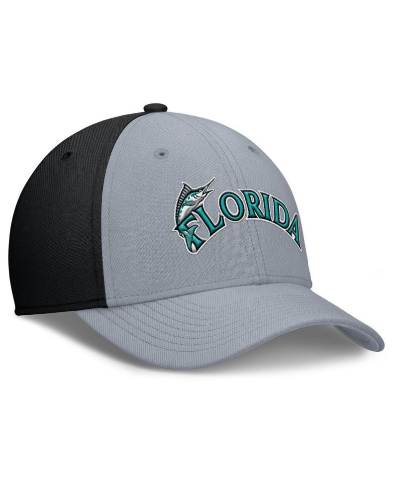 Men's Gray/Black Florida Marlins Rise Swoosh Performance Flex Hat