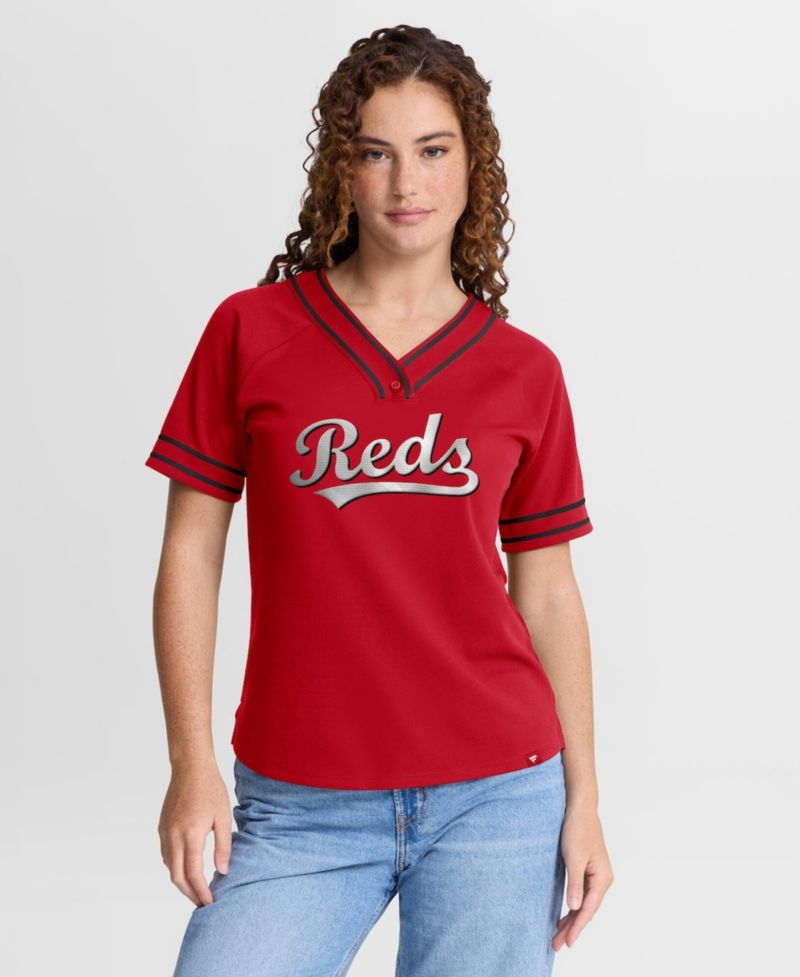 Women's Red Cincinnati Reds Diva Race Ahead Raglan V-Neck T-Shirt
