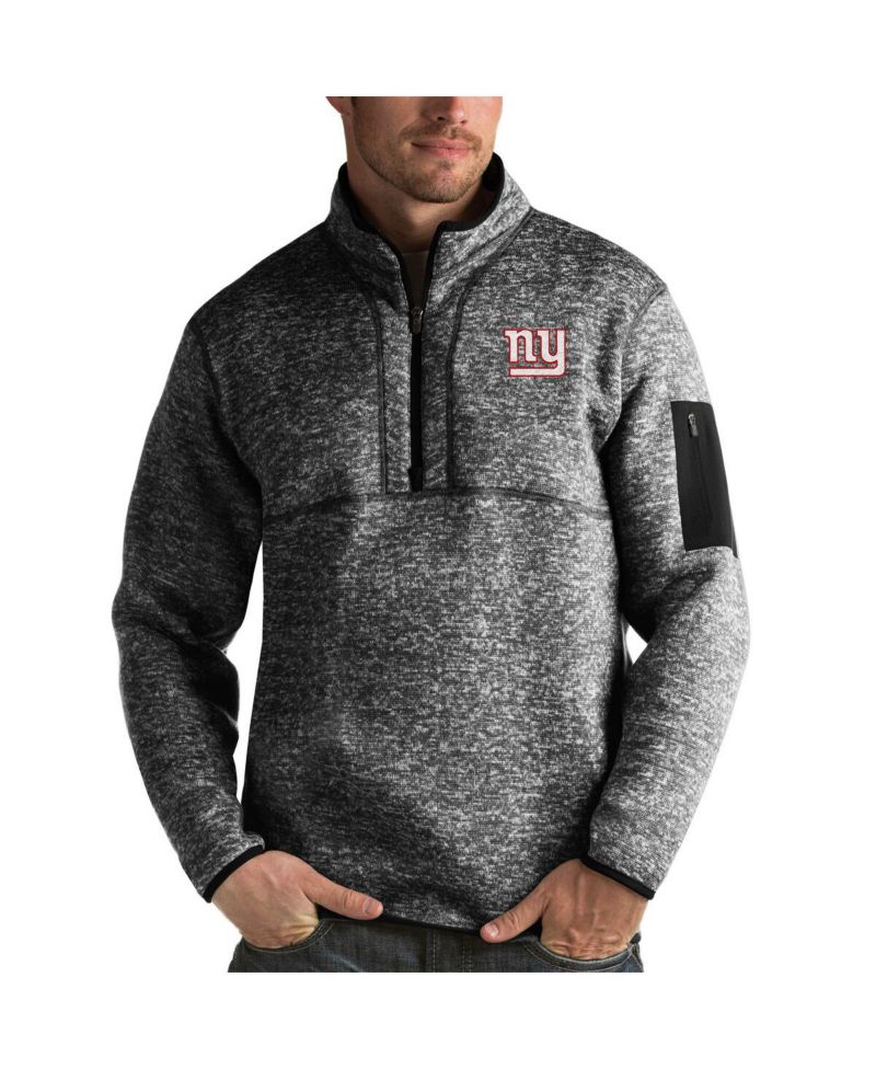 Men's Heather Black New York Giants Fortune Quarter-Zip Pullover Jacket