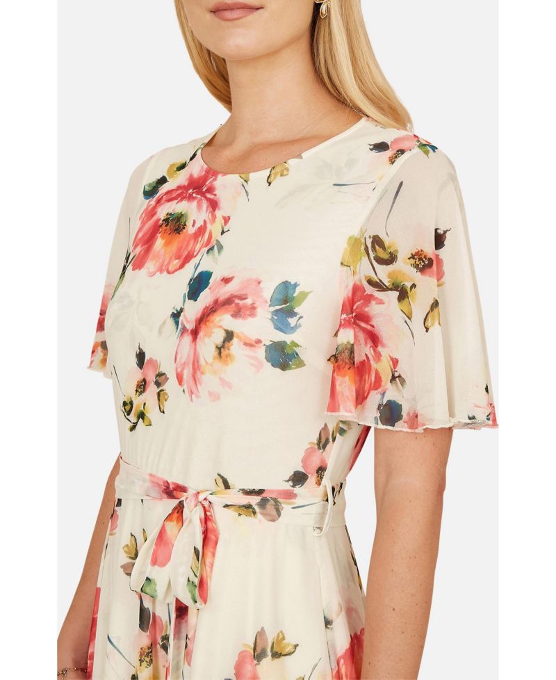 Women's Mesh Floral Print Midi Dress
