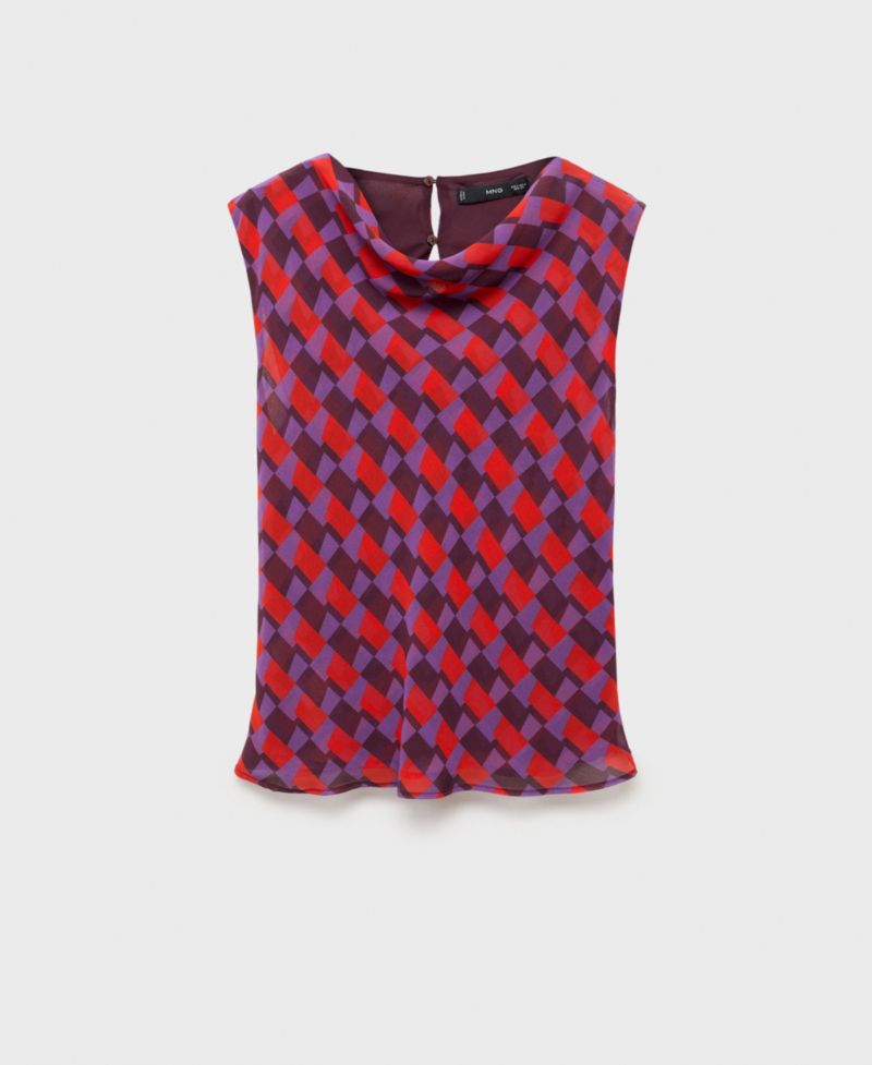 Women's Draped Collar Printed Blouse