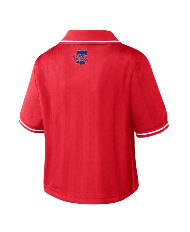 Women's Red Philadelphia Phillies Cropped V-Neck Polo Shirt