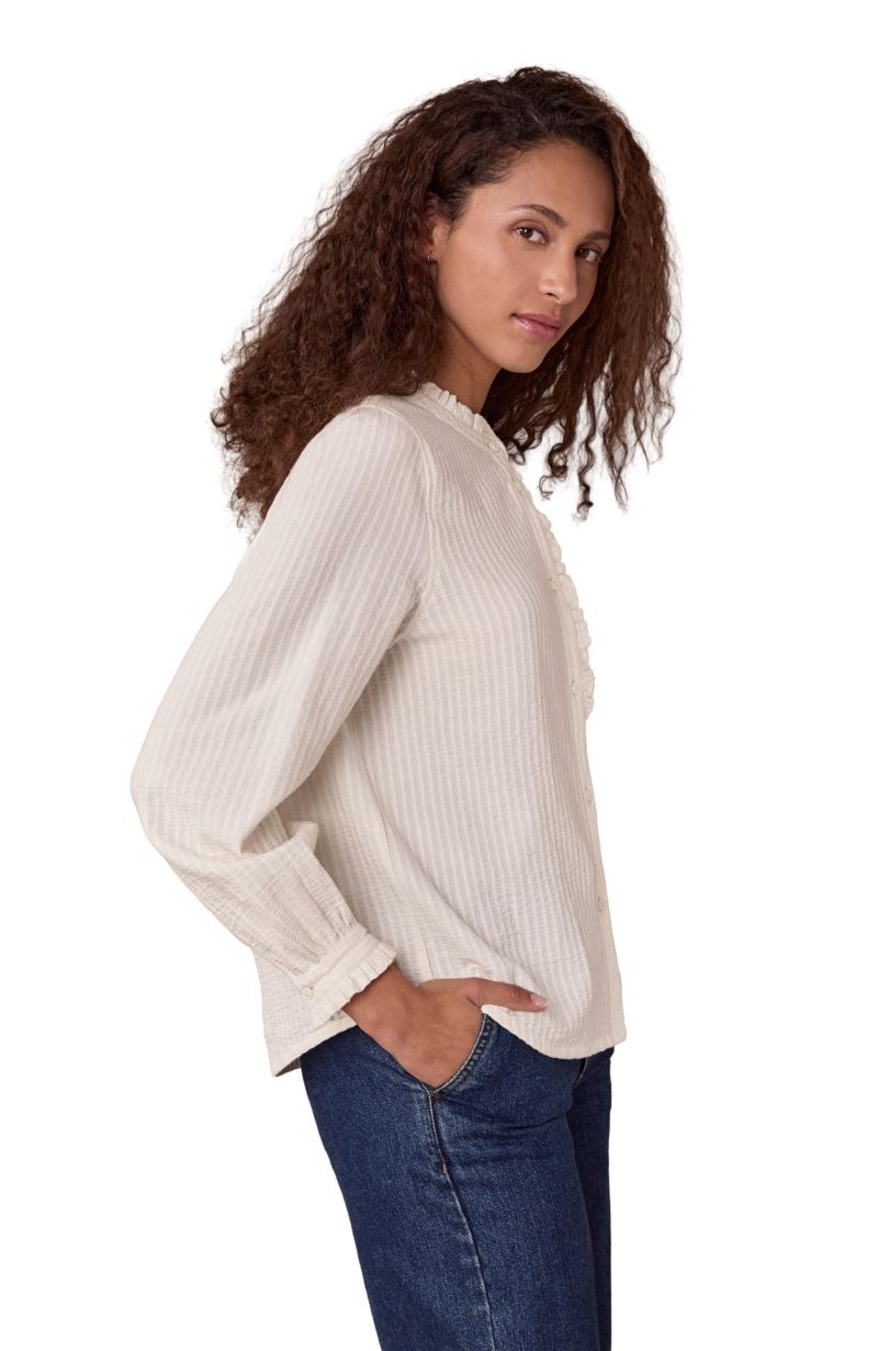 Women's Textured Cotton Shirt With Frill Collar