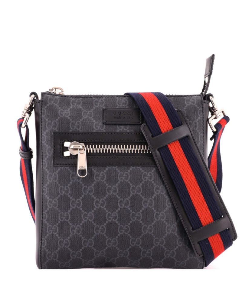 Small Web Strap Front Zip Messenger Bag GG Coated Canvas