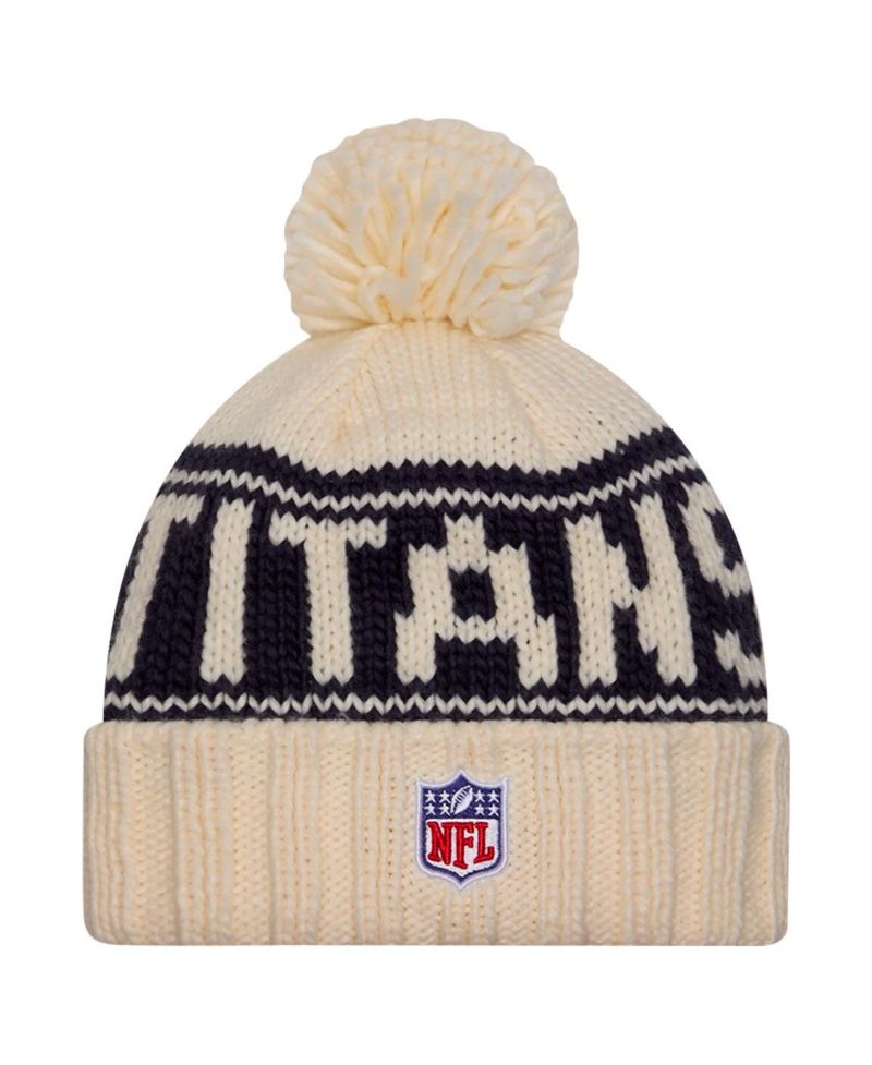 Women's Cream Tennessee Titans 2024 Sideline Cuffed Knit Hat with Pom