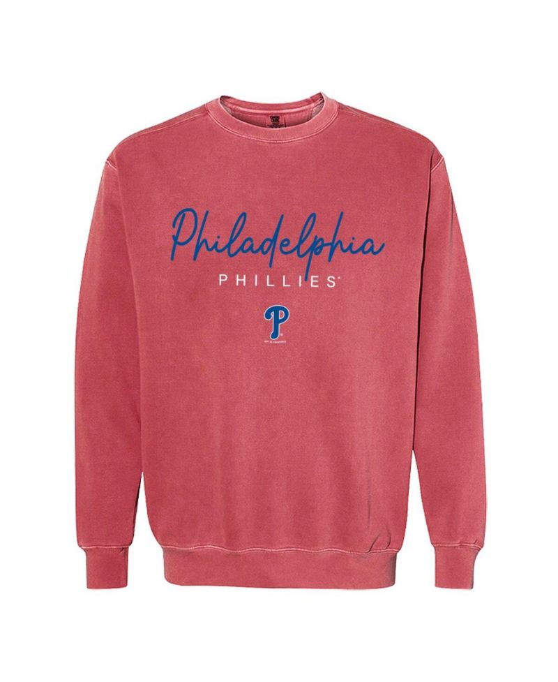 Women's Red Philadelphia Phillies Pigment Dye Crewneck Sweatshirt