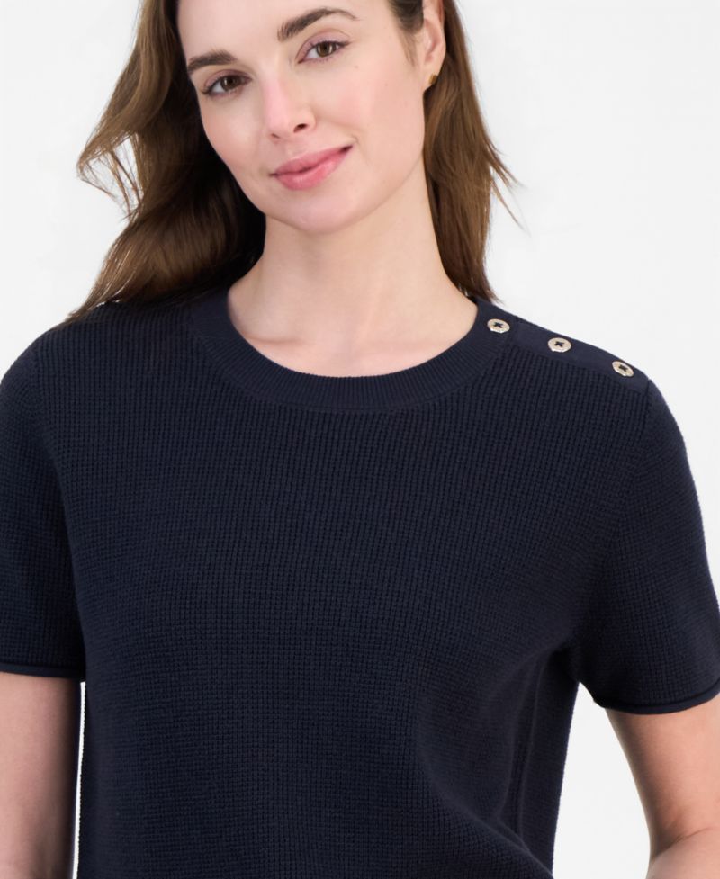 Women's Short-Sleeve Tuck Stitch Sweater