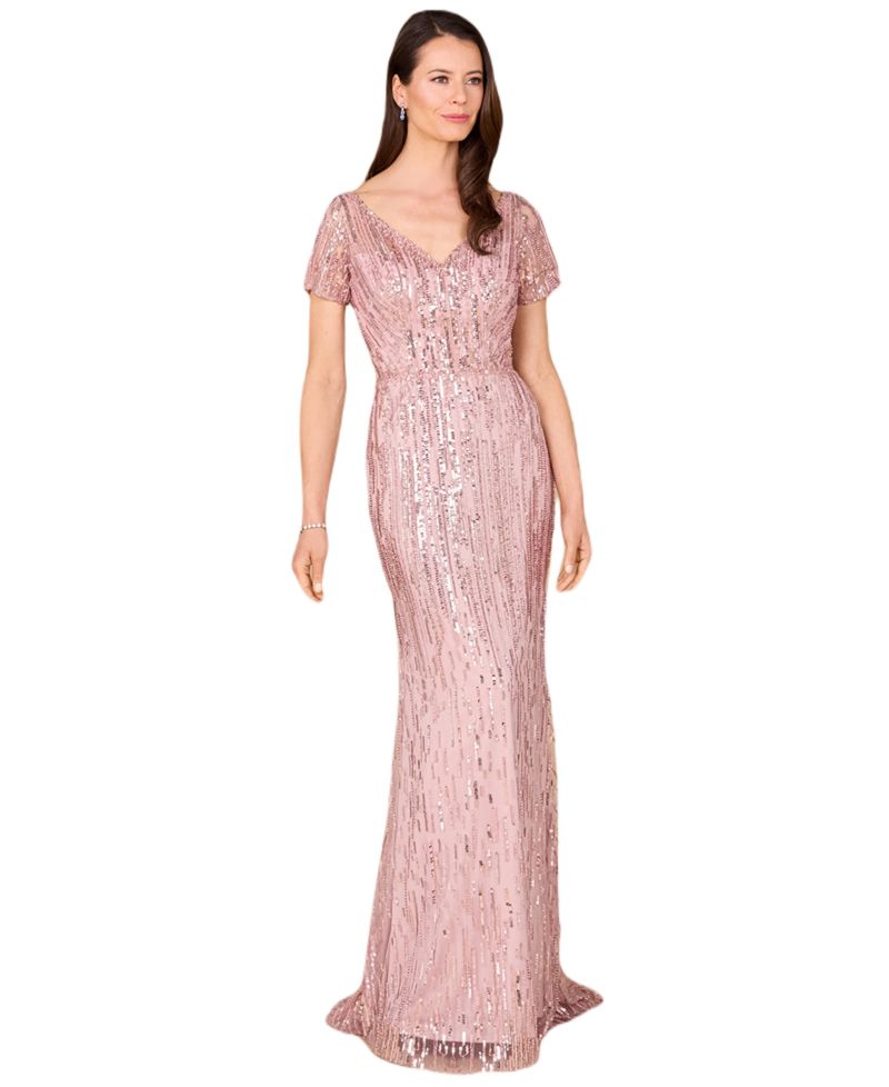 Women's Short Sleeve, Beaded Mermaid Gown