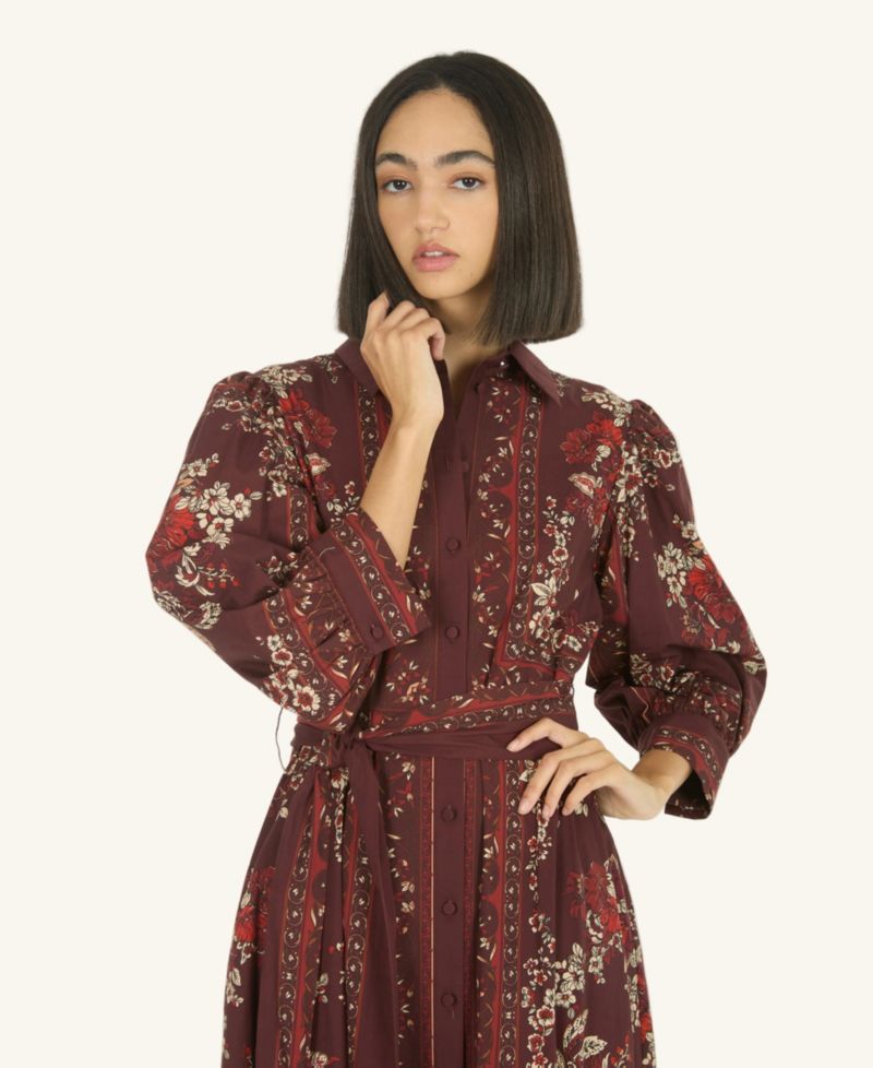 Women's Blaine Floral-Print Puff-Sleeve Belted Midi Shirt Dress