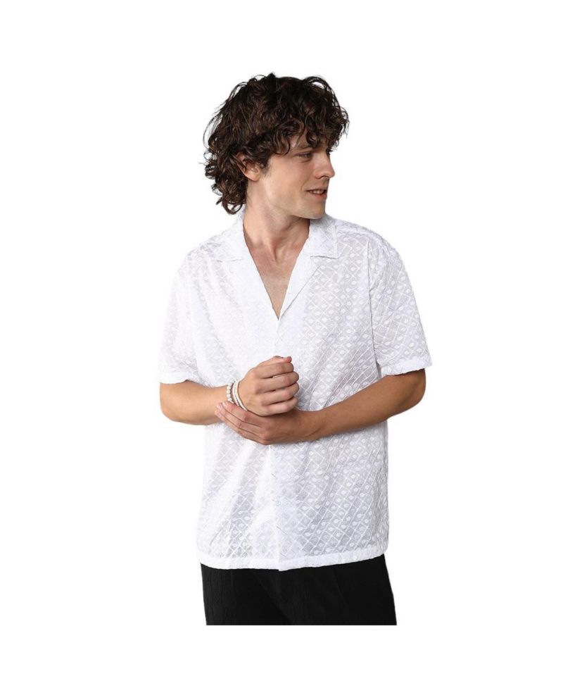 Men's Chalk White Embroidered Circular Shirt