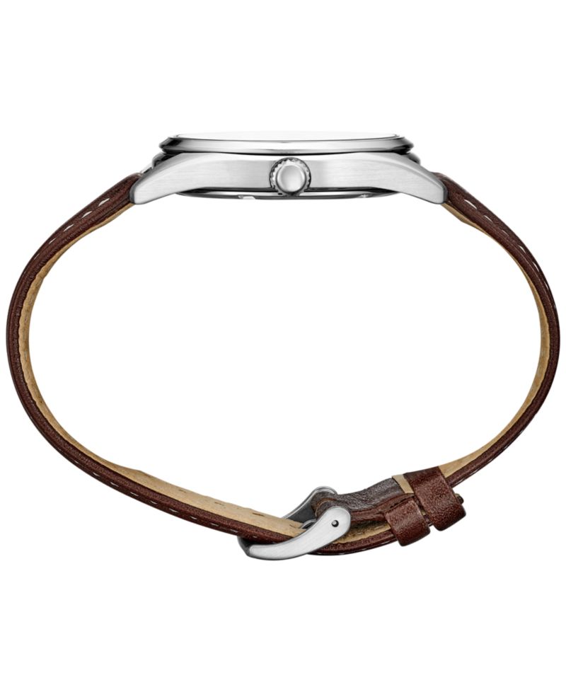 Men's Essentials Brown Leather Strap Watch 40mm