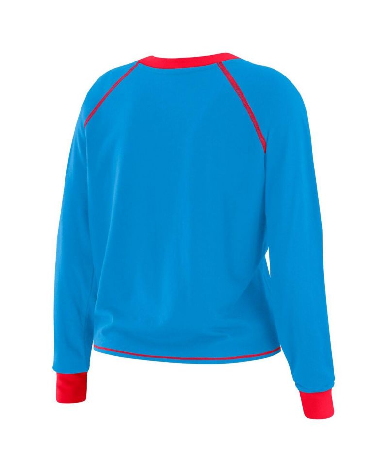 Women's Light Blue/Red Houston Oilers Tie-Front Long Sleeve Top
