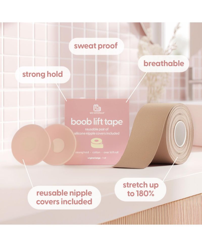 Boob Lift Tape for Women Invisible Sweat Proof Stretchable Bra Tape for Strapless Dresses with Silicone Nipple Covers
