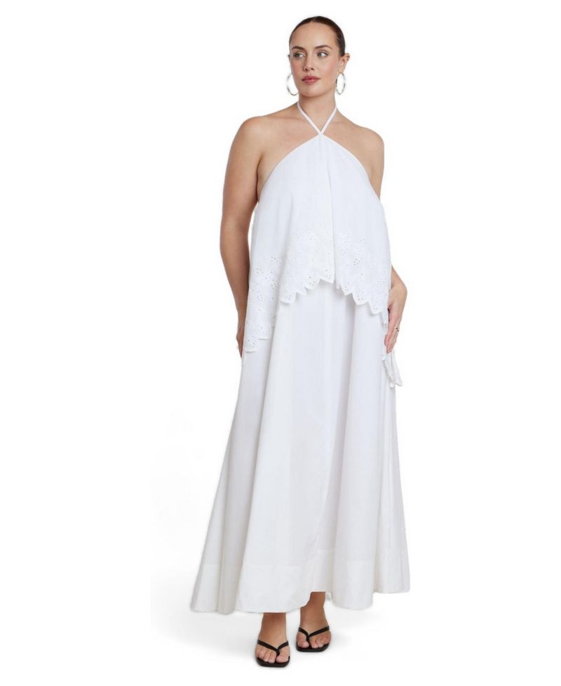Plus Size Embroidered Eyelet Halter Maxi Dress