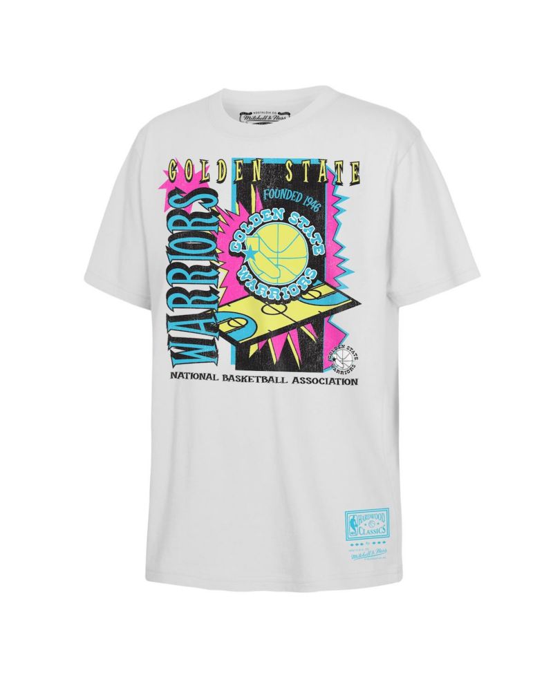 Big Boys and Girls White Golden State Warriors Neon Court Shock T-Shirt