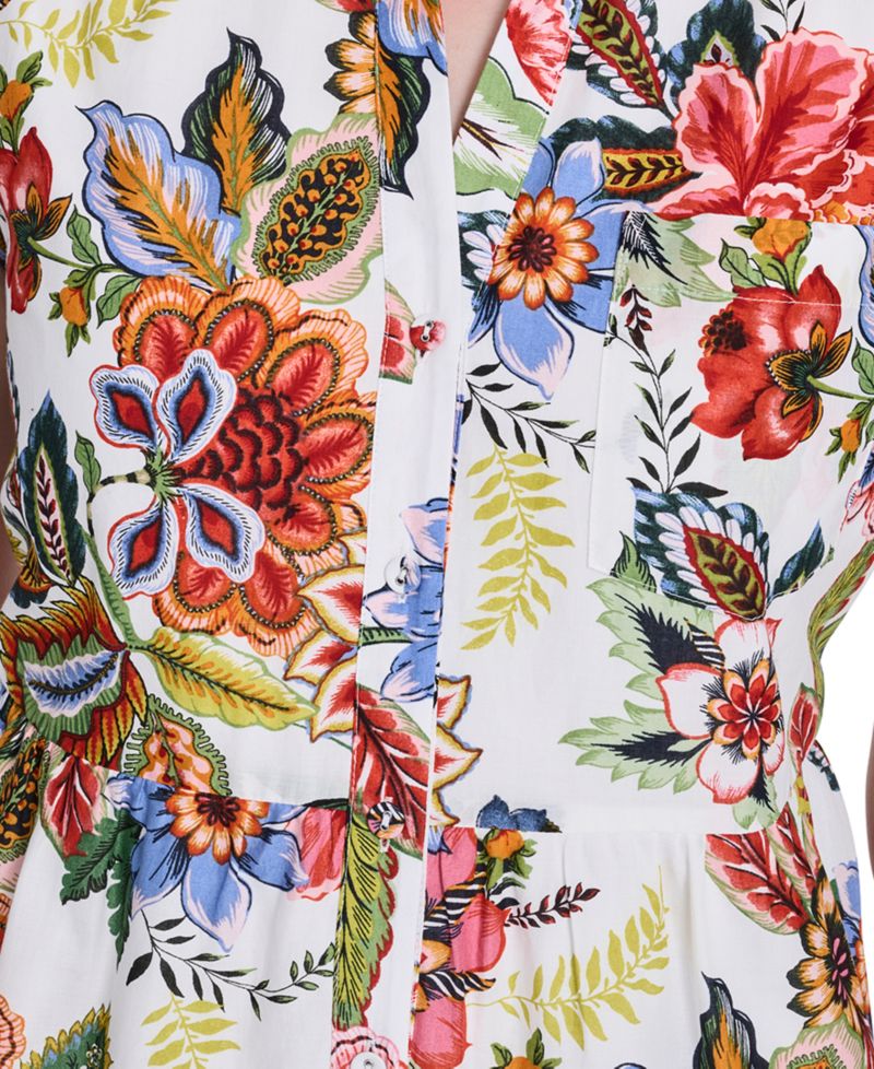 Petite Printed Collared Neck Mini Dress