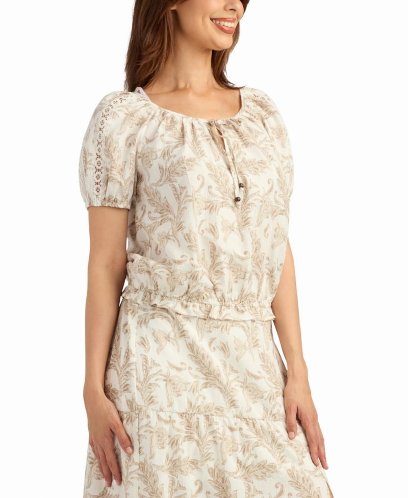 Women's Printed Short-Sleeve Peasant Top