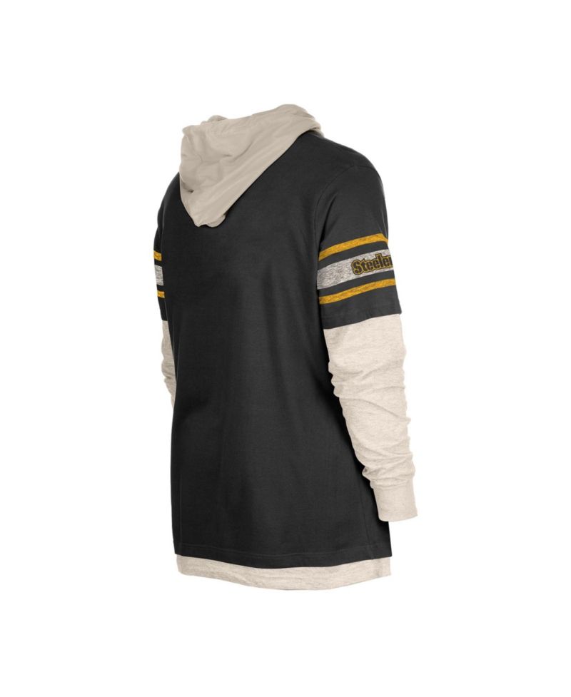 Men's Black Pittsburgh Steelers Twofer Layered Long Sleeve Hooded T-Shirt